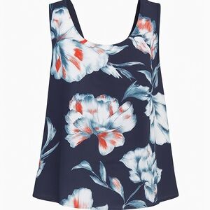 1.STATE NWT Floral Tank Top Large Navy Swing Blouse Vacation Resort Scoop Neck